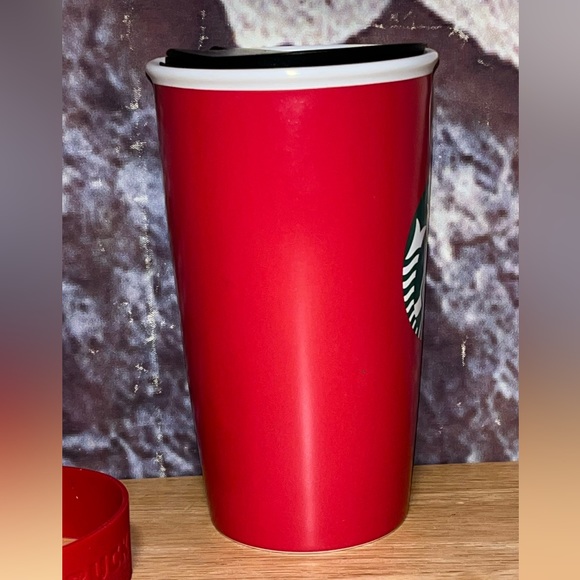 Starbucks Ceramic Red Writable Travel Mug Tumbler Coffee Cup Lid 12oz NWT - Picture 6 of 11
